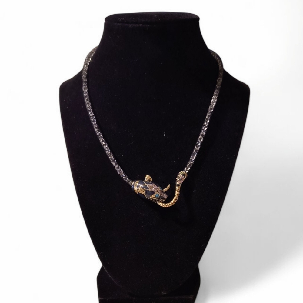 Betsey Johnson Gold-tone Mesh Crystal Leopard Collar Necklace